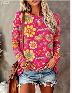 レディース 長袖Tシャツ ヒッピー デイジー バタフライ ピ - Winter Clothing For Woman のレビューと価格