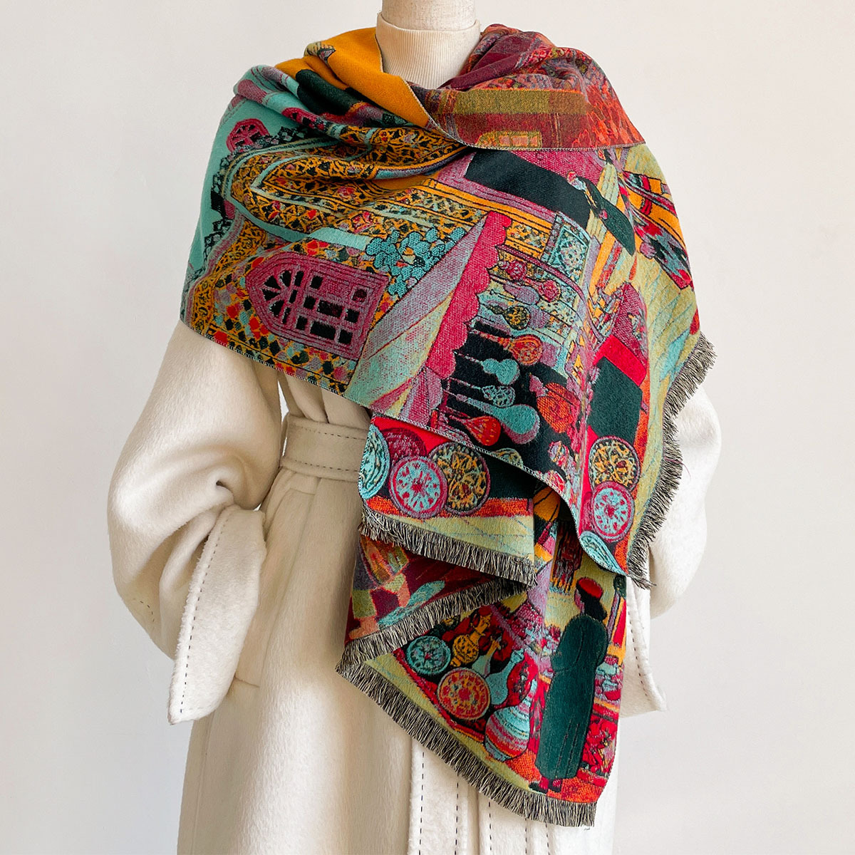 女性用イミテーションカシミヤスカーフ リバーシブルケルチーフ - Cashmere Scarf Wrap のレビューと価格