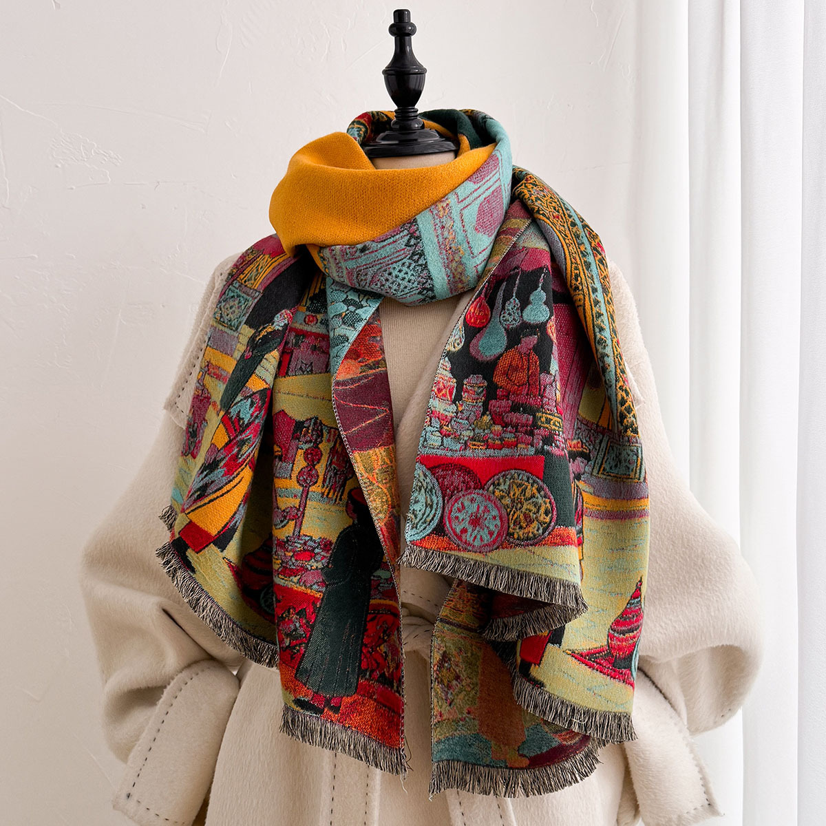 女性用イミテーションカシミヤスカーフ リバーシブルケルチーフ - Cashmere Scarf Wrap のレビューと価格