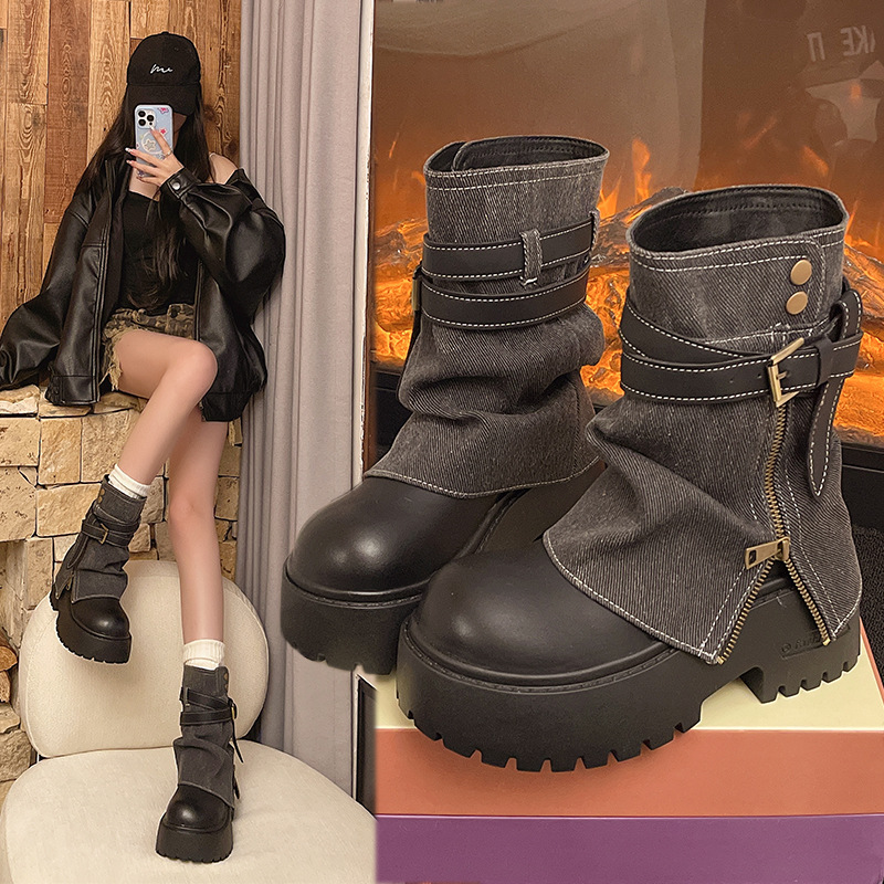 女性のためのアンクルブーツカウボーイフラットプラットフォーム - Winter Clothing For Woman のレビューと価格