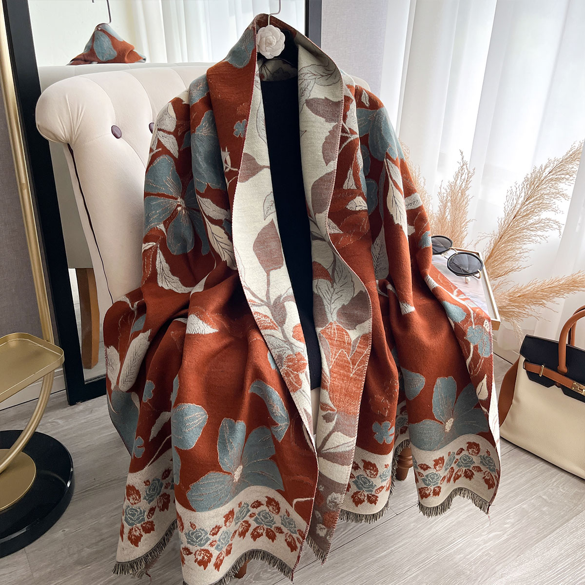 女性厚みの高級冬ペイズリー両面カシミヤジャカードスカーフ高品 - Cashmere Scarf Wrap のレビューと価格