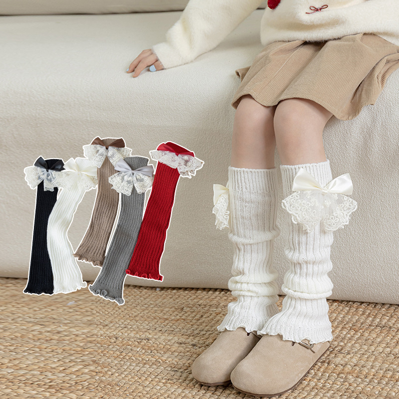 レースリボンレッグウォーマー 女の子用 秋冬 バレエスタイル - Winter Clothing Leg Warmers のレビューと価格