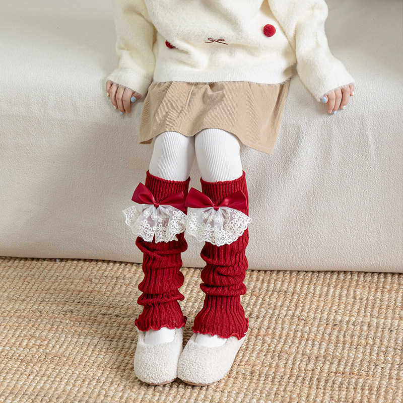 レースリボンレッグウォーマー 女の子用 秋冬 バレエスタイル - Winter Clothing Leg Warmers のレビューと価格