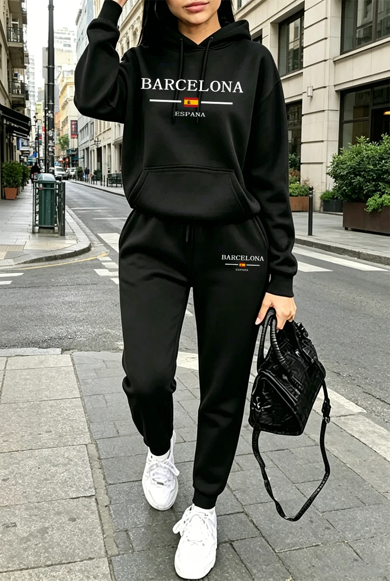 ファッションレディーストラックスーツプリントカジュアルフーデ - Winter Clothing Outdoor のレビューと価格