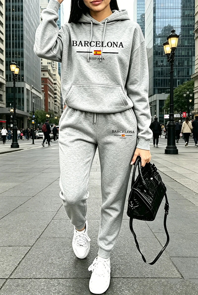ファッションレディーストラックスーツプリントカジュアルフーデ - Winter Clothing Outdoor のレビューと価格