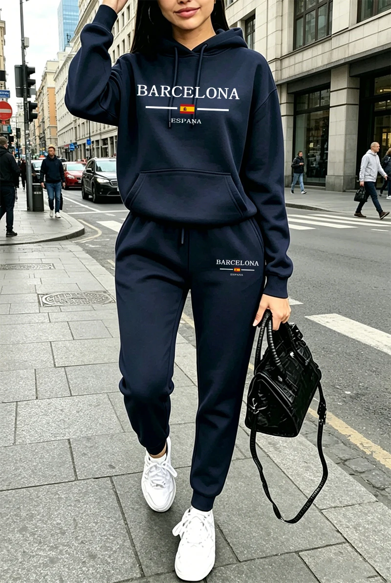 ファッションレディーストラックスーツプリントカジュアルフーデ - Winter Clothing Outdoor のレビューと価格