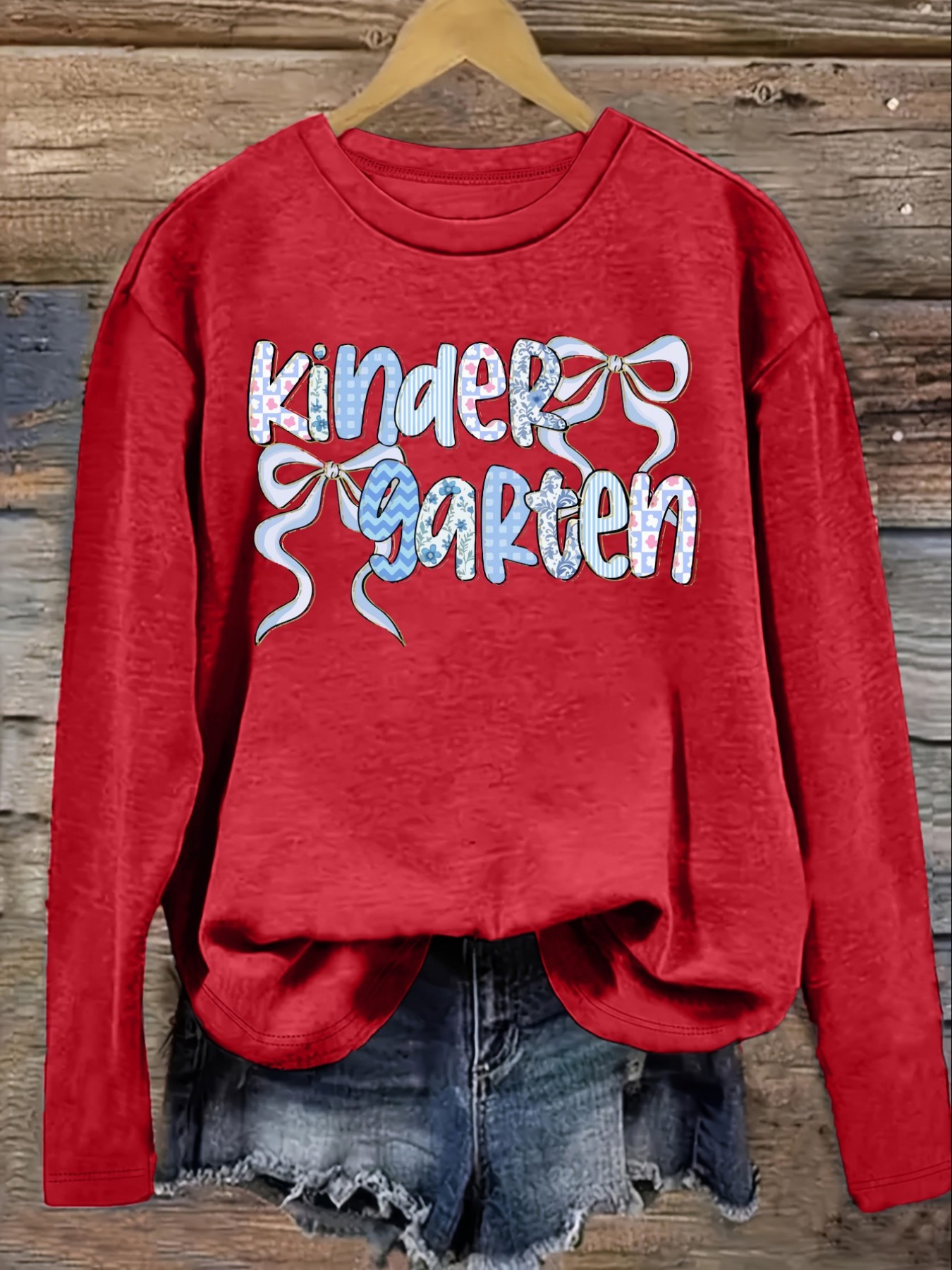 レディースカジュアル長袖クルーネックTシャツ、幼稚園のリボン - Winter Clothing Patterns のレビューと価格