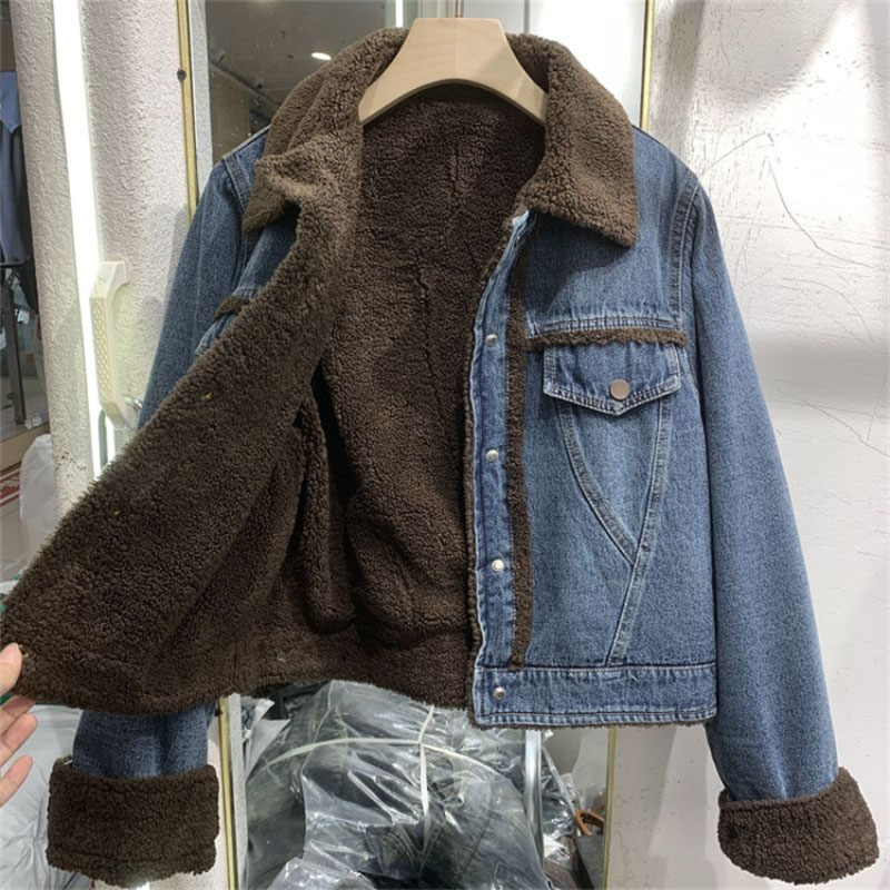 女性用の厚手のデニムウィンターコート,コットンパッド入りジャ - Winter Clothing Factory Outlet のレビューと価格