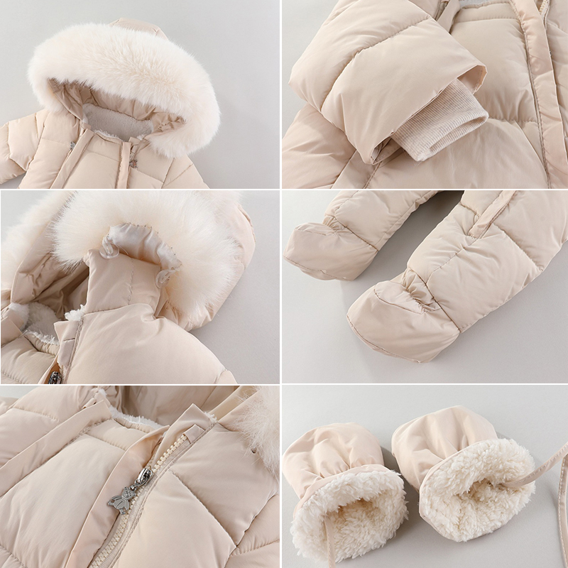 生まれたばかりの赤ちゃんのためのフード付きロンパース,厚いベ - Winter Clothing Baby Girl のレビューと価格