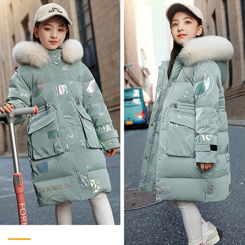 5〜14歳の女の子用の毛皮の襟付きの暖かい冬のジャケット,長 - Winter Clothing Toddler のレビューと価格