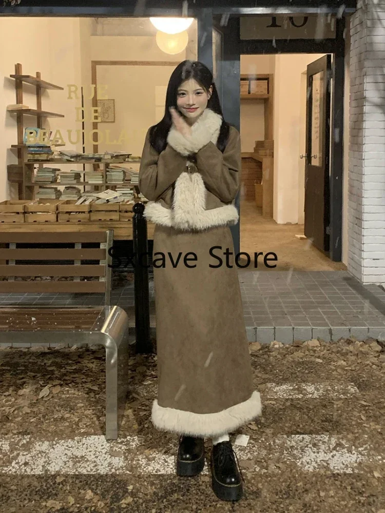 秋のレトロ風フェイクファー2ピーススカートセット レディース - Winter Clothing Sale のレビューと価格