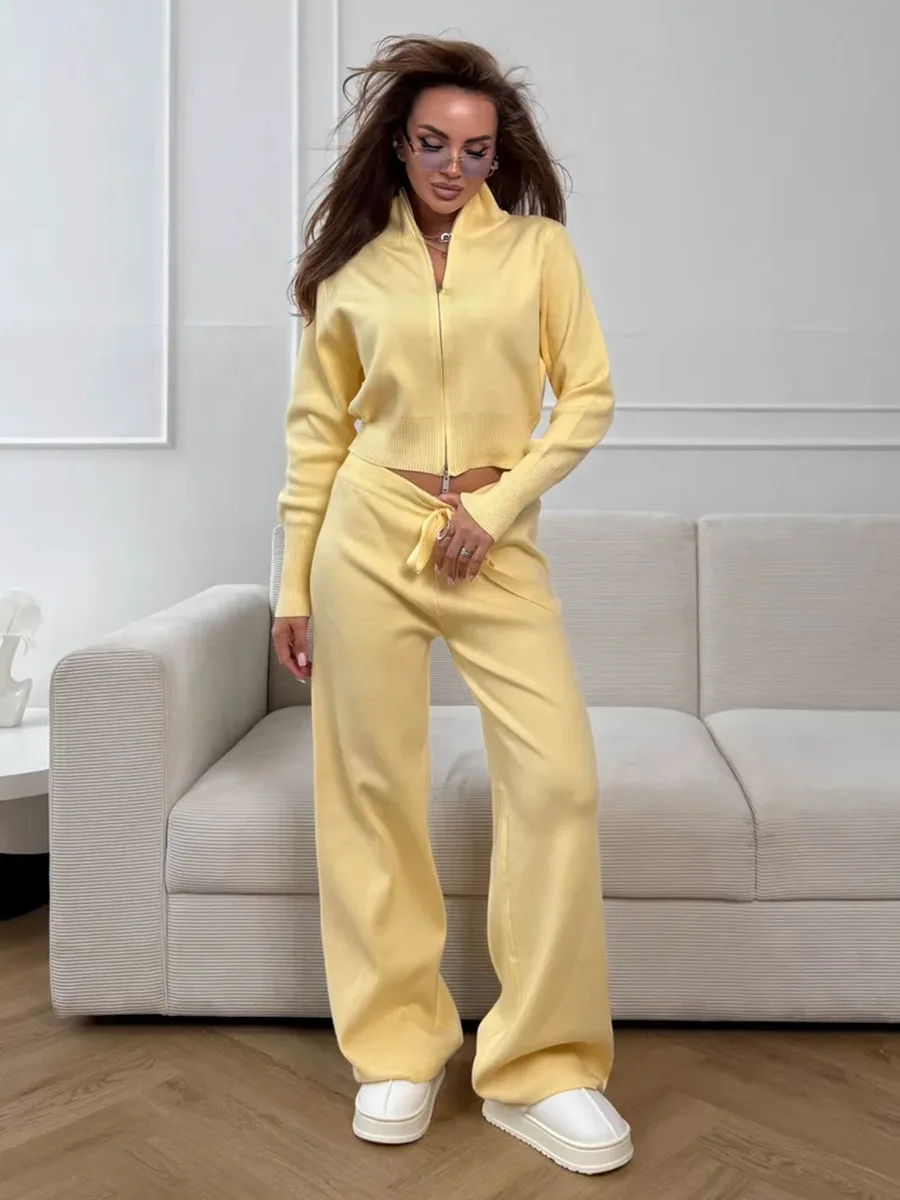 Wolfeel 新しい秋冬ジップアップニットパンツセット女性 - Winter Clothing Sale のレビューと価格