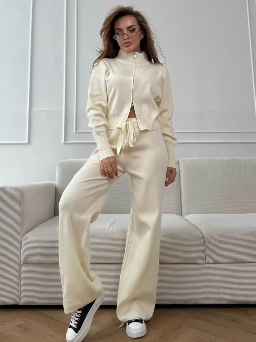 Wolfeel 新しい秋冬ジップアップニットパンツセット女性 - Winter Clothing Sale のレビューと価格